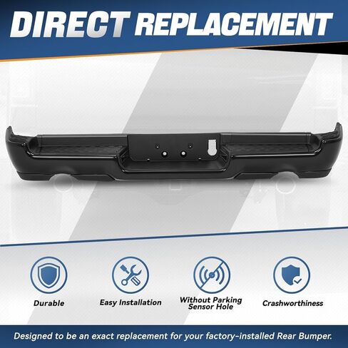 Auto Dynasty Rear Step Bumper Compatible with 2019-2024 Ram 1500, Rear Bumper Assembly Replacement w/Dual Exhaust Cutout/Non Parking Sensor Holes, CH1103163, Primered Black in Kuwait