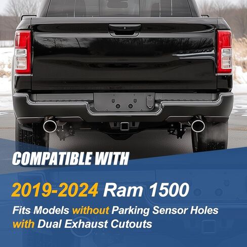 Auto Dynasty Rear Step Bumper Compatible with 2019-2024 Ram 1500, Rear Bumper Assembly Replacement w/Dual Exhaust Cutout/Non Parking Sensor Holes, CH1103163, Primered Black in Kuwait