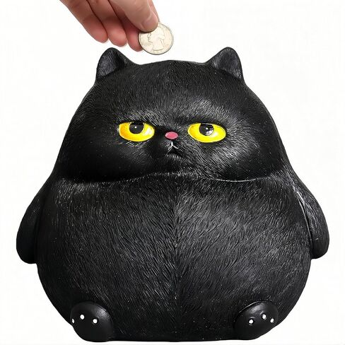 Black Cat Piggy Bank Cat Coin Bank, Cute Piggy Bank for Adults, Small Cool Cat Bank, Resin Black Cat Figurine Coin Jar, Cat Lover Gifts for Birthday Christmas Halloween (H 5.9in) in Kuwait