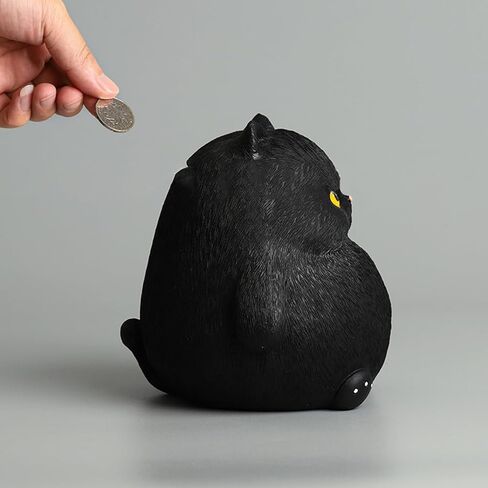 Black Cat Piggy Bank Cat Coin Bank, Cute Piggy Bank for Adults, Small Cool Cat Bank, Resin Black Cat Figurine Coin Jar, Cat Lover Gifts for Birthday Christmas Halloween (H 5.9in) in Kuwait