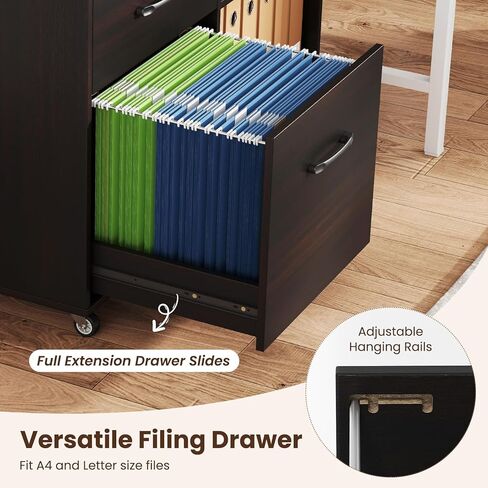 Giantex 3-Drawer Mobile File Cabinet, Rolling Printer Stand with Open Storage Shelves, Under Desk Lateral Filing Cabinet for Letter/A4 Size, Wooden Office Organizer with Wheels for Home Office (Brown) in Saudi Arabia