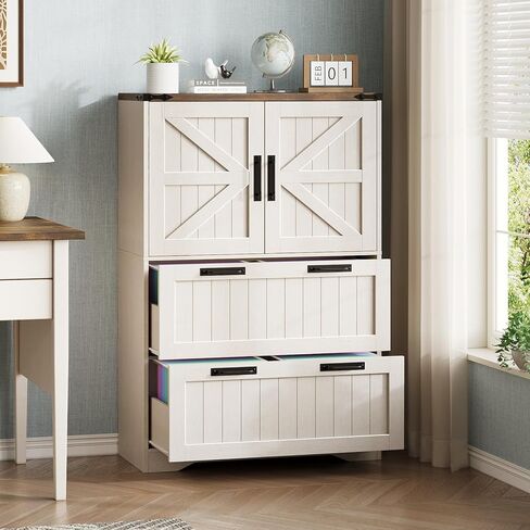 Halitaa 2 Drawer Filing Cabinet, Farmhouse File Cabinet for Home Office with Storage Space, Wood Tall Office Filing Cabinet fits Legal/Letter/A4 Size, Lateral File Cabinets with 2 Doors, Rustic White in Saudi Arabia