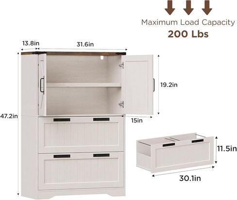 Halitaa 2 Drawer Filing Cabinet, Farmhouse File Cabinet for Home Office with Storage Space, Wood Tall Office Filing Cabinet fits Legal/Letter/A4 Size, Lateral File Cabinets with 2 Doors, Rustic White in Saudi Arabia