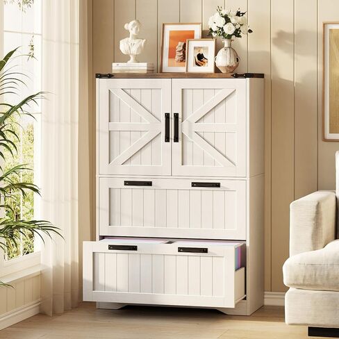 Halitaa 2 Drawer Filing Cabinet, Farmhouse File Cabinet for Home Office with Storage Space, Wood Tall Office Filing Cabinet fits Legal/Letter/A4 Size, Lateral File Cabinets with 2 Doors, Rustic White in Saudi Arabia