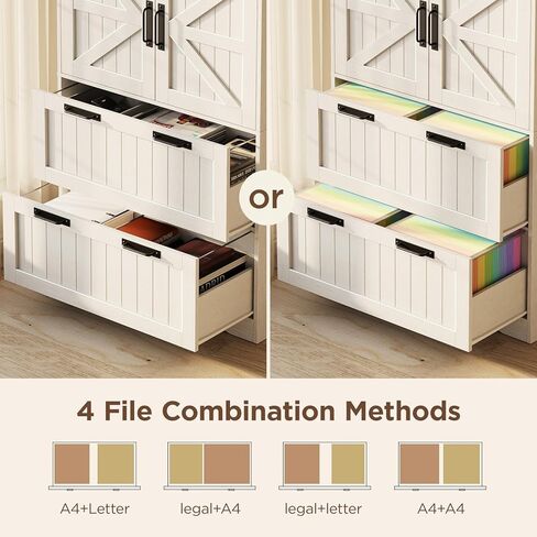 Halitaa 2 Drawer Filing Cabinet, Farmhouse File Cabinet for Home Office with Storage Space, Wood Tall Office Filing Cabinet fits Legal/Letter/A4 Size, Lateral File Cabinets with 2 Doors, Rustic White in Saudi Arabia
