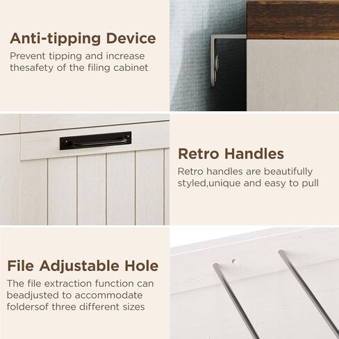 Halitaa 2 Drawer Filing Cabinet, Farmhouse File Cabinet for Home Office with Storage Space, Wood Tall Office Filing Cabinet fits Legal/Letter/A4 Size, Lateral File Cabinets with 2 Doors, Rustic White in Saudi Arabia