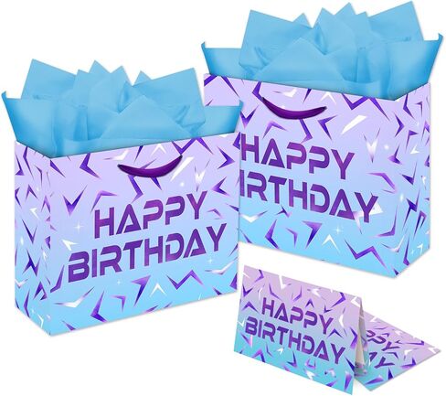 13'' Large Purple Demon Party Gift Bag Set with Handles, Greeting Card and Tissue Papers for Hunter Theme Party Decoration (Blue 1Pcs) in Saudi Arabia