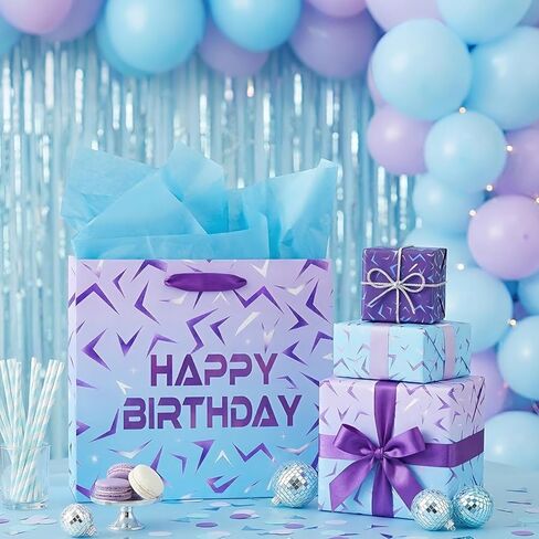 13'' Large Purple Demon Party Gift Bag Set with Handles, Greeting Card and Tissue Papers for Hunter Theme Party Decoration (Blue 1Pcs) in Saudi Arabia