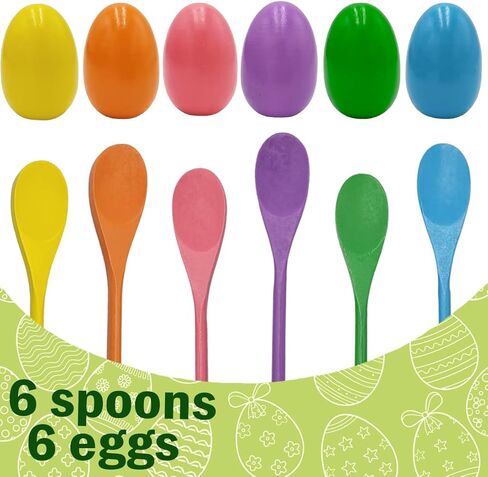 Chochkees 12 قطعة 6 بيضات عيد الفصح الخشبية و6 مجموعة ألعاب سباق ملاعق خشبية، 6 مجموعات، لعبة كرنفال متعددة اللاعبين للأطفال والأنشطة العائلية والعطلات في الهواء الطلق في ساحة صيد بيض عيد الفصح وحفلات عيد الميلاد وألعاب الحديقة in Kuwait