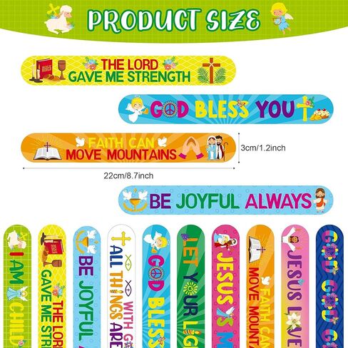 Frienda 110 Pcs Christian Gifts Bulk Included Religious Slap Bracelets Bible Verse Stickers Jesus Loves You Button Pins Inspirational Prizes for Boys Girls Students Sunday School Party Favor(Stylish) in Kuwait