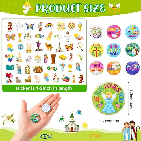 Frienda 110 Pcs Christian Gifts Bulk Included Religious Slap Bracelets Bible Verse Stickers Jesus Loves You Button Pins Inspirational Prizes for Boys Girls Students Sunday School Party Favor(Stylish) in Kuwait
