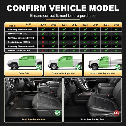 سجادات أرضية AOMSAZTO لسيارة 2019-2026 Chevy Silverado 1500 / GMC Sierra 1500، 2020-2026 Silverado/Sierra 2500HD / 3500HD - بطانة مقعد السيارة للصف الأول لسيارة شيفروليه سيلفرادو (الصف الأمامي) in Kuwait