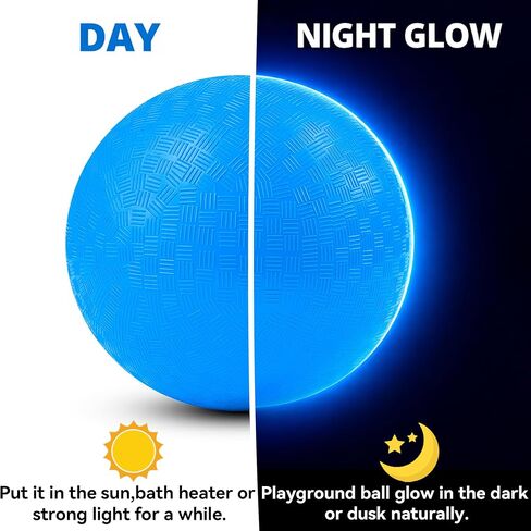 2 Pack Glow in The Dark Kickball, 8.5 Inch Light Up Playground Ball with 2 Mesh Bags & Hand Pump, No Battery Needed, Charge by Sunlight or Indoor Light,Gift Box in Saudi Arabia