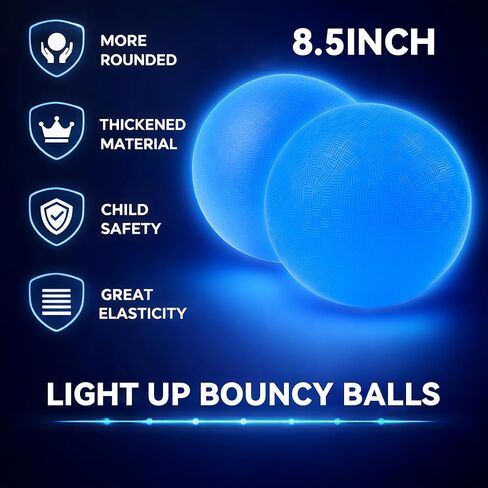 2 Pack Glow in The Dark Kickball, 8.5 Inch Light Up Playground Ball with 2 Mesh Bags & Hand Pump, No Battery Needed, Charge by Sunlight or Indoor Light,Gift Box in Saudi Arabia