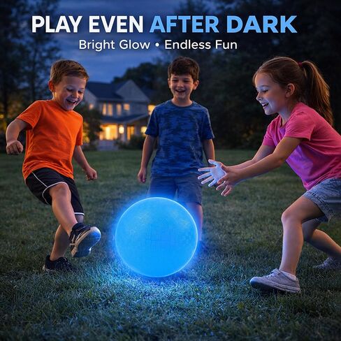2 Pack Glow in The Dark Kickball, 8.5 Inch Light Up Playground Ball with 2 Mesh Bags & Hand Pump, No Battery Needed, Charge by Sunlight or Indoor Light,Gift Box in Saudi Arabia
