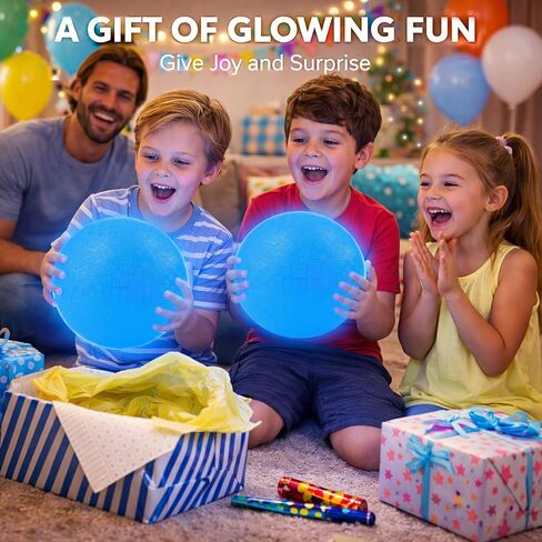 2 Pack Glow in The Dark Kickball, 8.5 Inch Light Up Playground Ball with 2 Mesh Bags & Hand Pump, No Battery Needed, Charge by Sunlight or Indoor Light,Gift Box in Saudi Arabia