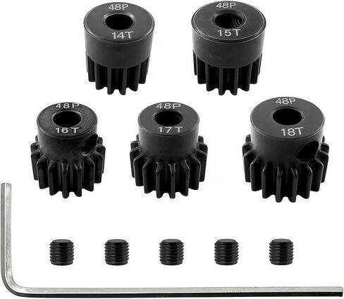 48P Pinion Gear Set, 3.175mm Bore, Hardened Steel Motor Gears with Hex Key (5-Pack) (14T-18T) in Saudi Arabia