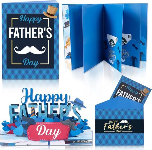 4 Slots Happy Fathers Day Pop Up Gift Card Booklet with Envelopes 3D Father‘s Day Gift Money Holder Surprise Money Card Sleeves Book Money Gift Ideas for Father Grandpa Teacher Husband in Saudi Arabia