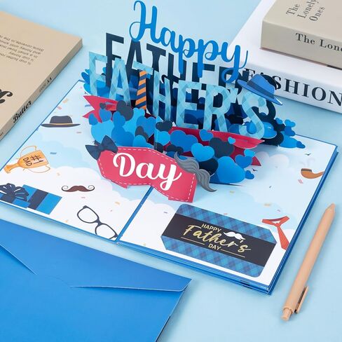 4 Slots Happy Fathers Day Pop Up Gift Card Booklet with Envelopes 3D Father‘s Day Gift Money Holder Surprise Money Card Sleeves Book Money Gift Ideas for Father Grandpa Teacher Husband in Saudi Arabia