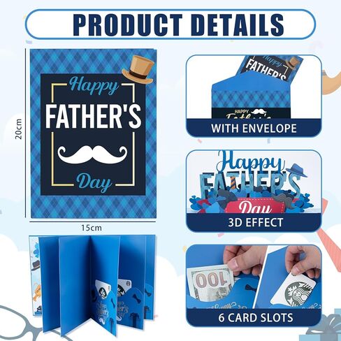 4 Slots Happy Fathers Day Pop Up Gift Card Booklet with Envelopes 3D Father‘s Day Gift Money Holder Surprise Money Card Sleeves Book Money Gift Ideas for Father Grandpa Teacher Husband in Saudi Arabia