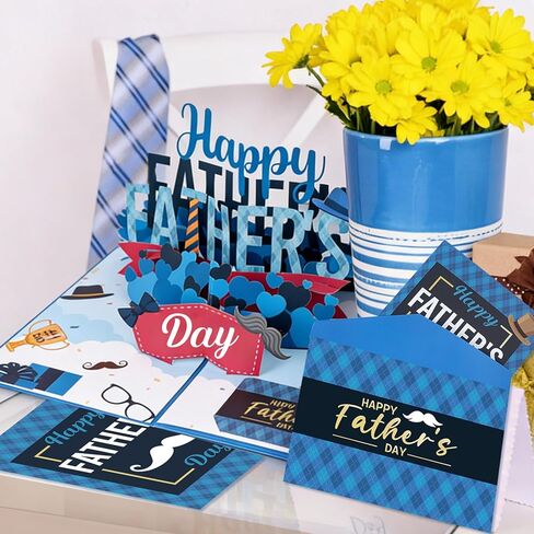 4 Slots Happy Fathers Day Pop Up Gift Card Booklet with Envelopes 3D Father‘s Day Gift Money Holder Surprise Money Card Sleeves Book Money Gift Ideas for Father Grandpa Teacher Husband in Saudi Arabia
