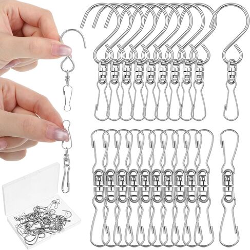 Wind Spinner Swivel Hooks, 20 Pieces Stainless Steel Swivel Hooks for Wind Spinners 360 Degree Rotating Windsock Clips Hanger Swivels Clips for Winds Chimes Bird Feeder Crystal Twisters Party Supply in Kuwait