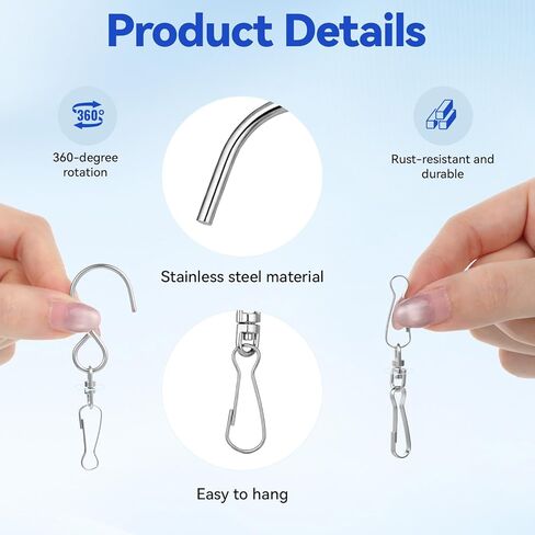 Wind Spinner Swivel Hooks, 20 Pieces Stainless Steel Swivel Hooks for Wind Spinners 360 Degree Rotating Windsock Clips Hanger Swivels Clips for Winds Chimes Bird Feeder Crystal Twisters Party Supply in Kuwait
