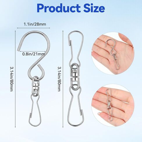 Wind Spinner Swivel Hooks, 20 Pieces Stainless Steel Swivel Hooks for Wind Spinners 360 Degree Rotating Windsock Clips Hanger Swivels Clips for Winds Chimes Bird Feeder Crystal Twisters Party Supply in Kuwait