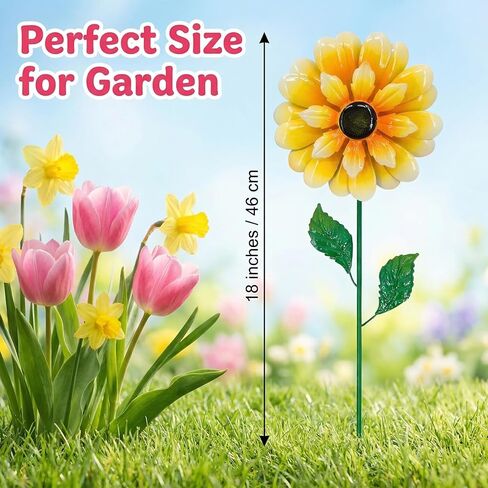3pcs 18inch Metal Flower Decorative Garden Stakes & Wind Spinner for Outdoor, Colorful Yard Art Garden Decorations for Outside Lawn Porch Pathway Patio. in Saudi Arabia