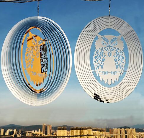 2pcs Owl Bird Scare Devices to Keep Woodpeckers, Pigeons Away from Your House, Patio, Orchards,Bird Deterrents for Outside, Reflective 3D Stainless Steel Wind Spinners Outdoor Garden Decor in Kuwait