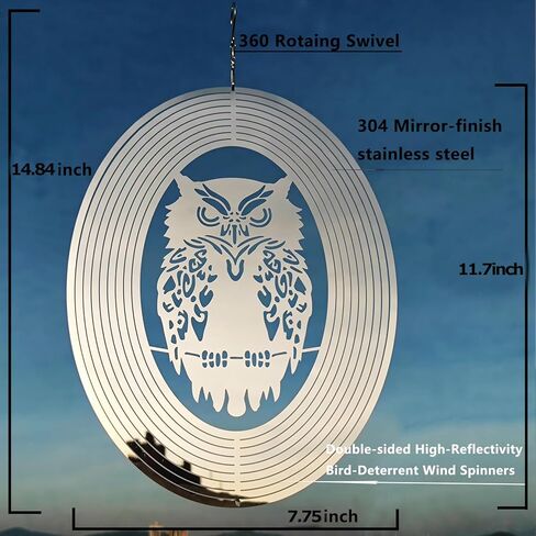 2pcs Owl Bird Scare Devices to Keep Woodpeckers, Pigeons Away from Your House, Patio, Orchards,Bird Deterrents for Outside, Reflective 3D Stainless Steel Wind Spinners Outdoor Garden Decor in Kuwait