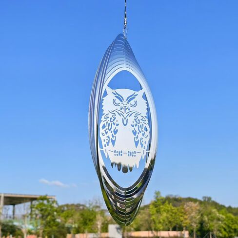 2pcs Owl Bird Scare Devices to Keep Woodpeckers, Pigeons Away from Your House, Patio, Orchards,Bird Deterrents for Outside, Reflective 3D Stainless Steel Wind Spinners Outdoor Garden Decor in Kuwait