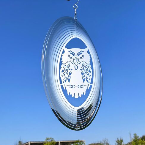 2pcs Owl Bird Scare Devices to Keep Woodpeckers, Pigeons Away from Your House, Patio, Orchards,Bird Deterrents for Outside, Reflective 3D Stainless Steel Wind Spinners Outdoor Garden Decor in Kuwait