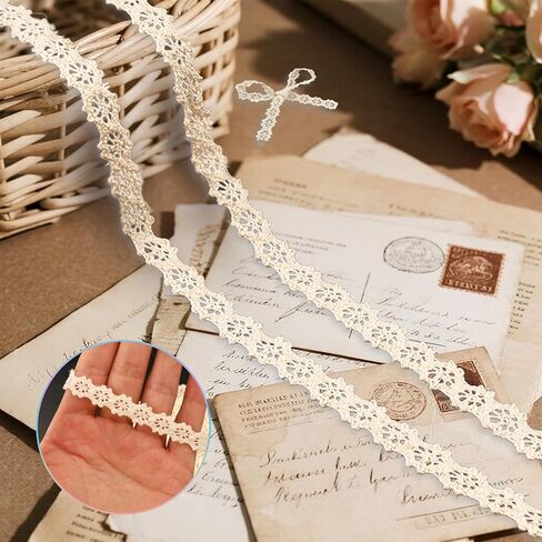 20 Yards Vintage Lace Ribbon, 0.39“ Beige Crochet Lace Trim for Sewing, Cotton Ribbon Lace for Crafts, Gift Package Wrapping, Bridal Wedding Decoration, Scrapbooking Supplies in Kuwait