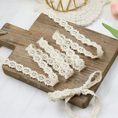 20 Yards Vintage Lace Ribbon, 0.39“ Beige Crochet Lace Trim for Sewing, Cotton Ribbon Lace for Crafts, Gift Package Wrapping, Bridal Wedding Decoration, Scrapbooking Supplies in Kuwait