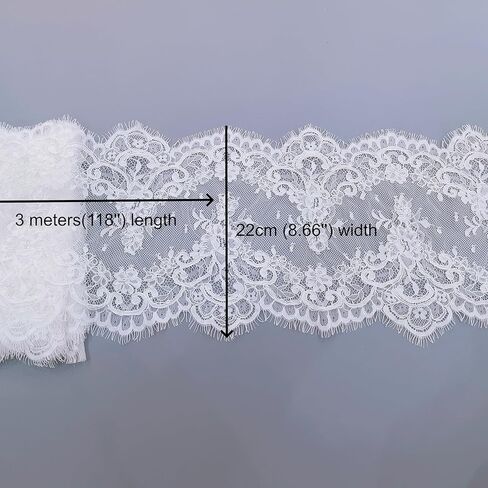 22cm Wide French Chantilly Lace Trim with Cords,DIY Sewing Lace Trim for Bridal Veil-3 Meters in Saudi Arabia
