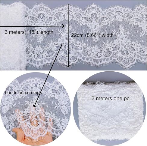 22cm Wide French Chantilly Lace Trim with Cords,DIY Sewing Lace Trim for Bridal Veil-3 Meters in Saudi Arabia