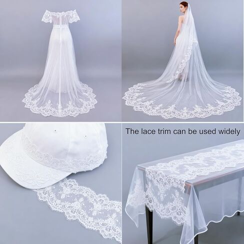 22cm Wide French Chantilly Lace Trim with Cords,DIY Sewing Lace Trim for Bridal Veil-3 Meters in Saudi Arabia