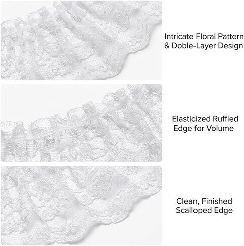 White Lace Ribbon, Ruffle Ribbon for Sewing and Crafting, Lace Trim for Adult DIY Projects and Home Decor, 11 Yards 1.77 Inches Wide Double Layer Lace Ribbon in Kuwait