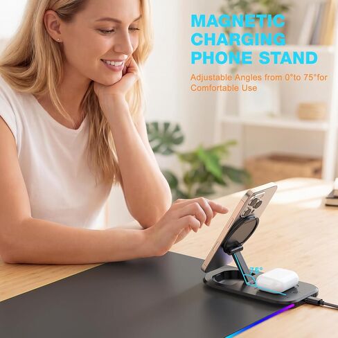 TARKARI RGB Gaming Mouse Pad Wireless Charging Desk Mat with Foldable Phone Stand, Large LED Gaming Mat 800x350x4mm, 15 Light Modes, Waterproof Keyboard Pad for PC, MacBook Laptop(Adapter Included) in Saudi Arabia