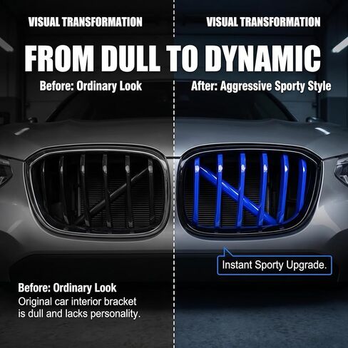 2 PCS Car Grill Inserts Trims, ABS V-shaped Front Grille Cover, Snap-on Waterproof Decorative Strips, Compatible with BMW 1 2 3 4 5 6 7 Series X3 X4 X5 (Blue) in Kuwait
