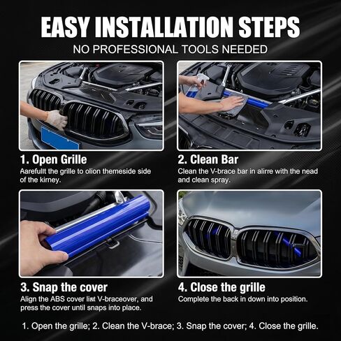 2 PCS Car Grill Inserts Trims, ABS V-shaped Front Grille Cover, Snap-on Waterproof Decorative Strips, Compatible with BMW 1 2 3 4 5 6 7 Series X3 X4 X5 (Blue) in Kuwait