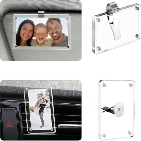 Magnetic Car Picture Holder,2-in-1 Acrylic Photo Clip for Car Visor & Air Vent, 3.5 x 2.4 Inches Universal Car Visor Accessories for Family, Kids, Pets Photo (1 Visor Clip & 1 Vent Clip) in Saudi Arabia