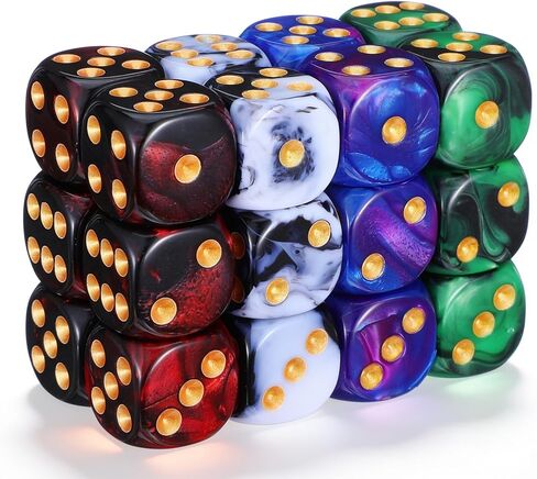 Sibba 24 Pack Marble Swirl D6 Dice 6 Sided Dice Set 16mm Round Corner Board Game Dices Round Angle Six Sided Dices Die with Free Pouch for DND MTG Tenzi Farkle Yahtzee Bunco Math Learning in Kuwait