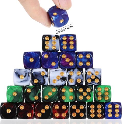 Sibba 24 Pack Marble Swirl D6 Dice 6 Sided Dice Set 16mm Round Corner Board Game Dices Round Angle Six Sided Dices Die with Free Pouch for DND MTG Tenzi Farkle Yahtzee Bunco Math Learning in Kuwait