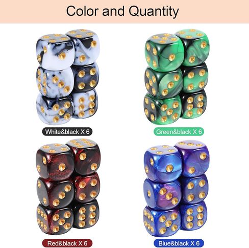 Sibba 24 Pack Marble Swirl D6 Dice 6 Sided Dice Set 16mm Round Corner Board Game Dices Round Angle Six Sided Dices Die with Free Pouch for DND MTG Tenzi Farkle Yahtzee Bunco Math Learning in Kuwait