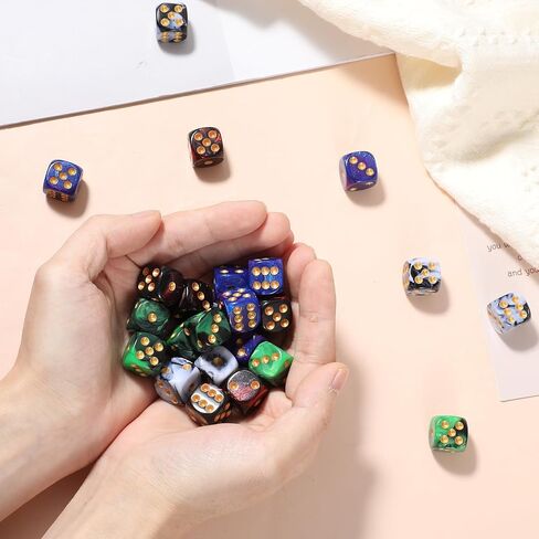 Sibba 24 Pack Marble Swirl D6 Dice 6 Sided Dice Set 16mm Round Corner Board Game Dices Round Angle Six Sided Dices Die with Free Pouch for DND MTG Tenzi Farkle Yahtzee Bunco Math Learning in Kuwait