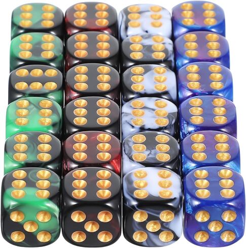 Sibba 24 Pack Marble Swirl D6 Dice 6 Sided Dice Set 16mm Round Corner Board Game Dices Round Angle Six Sided Dices Die with Free Pouch for DND MTG Tenzi Farkle Yahtzee Bunco Math Learning in Kuwait