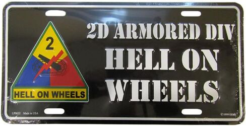 2nd Armored Division Hell On Wheels Black 6"x12" Aluminum License Plate Made USA in Kuwait