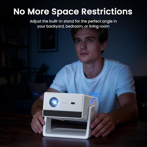1500 ANSI Smart Projector, Portable Projector with WiFi and Bluetooth, HAPPRUN 4K Full HD Home Theater with 270° Stand, Dolby Sound, Built-in Apps,Compatible with Phone & PC, Indoor & Outdoor Use in Saudi Arabia